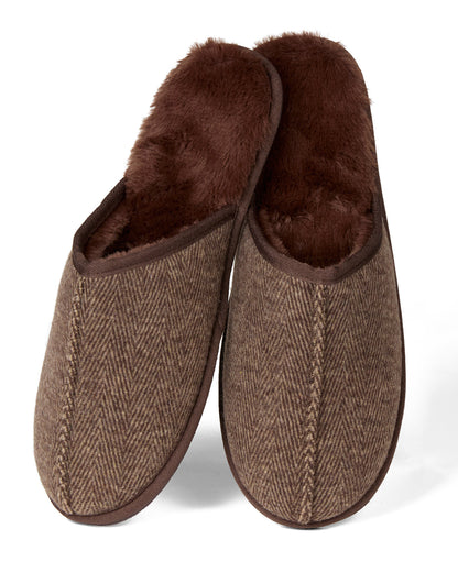 Men's Plush-Lined Herringbone Tweed Scuff Slipper