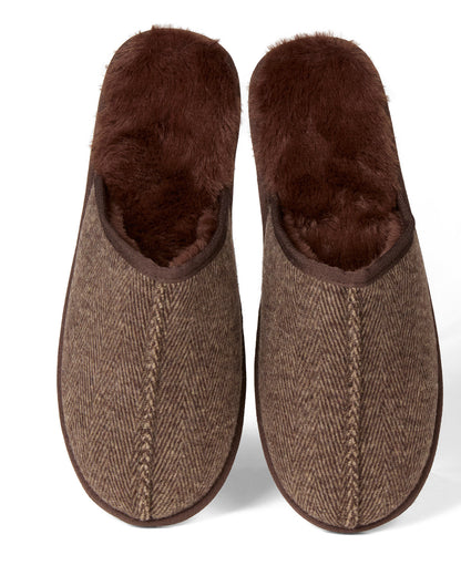 Men's Plush-Lined Herringbone Tweed Scuff Slipper
