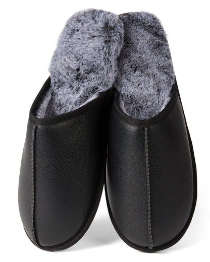 Men's Plush-Lined Vegan Leather Scuff Slipper