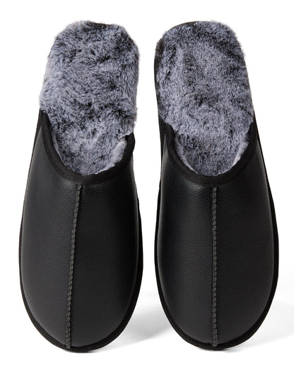 Men's Plush-Lined Vegan Leather Scuff Slipper