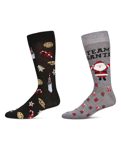 2 Pair Men's Rayon Blend Christmas Holiday Novelty Crew Socks