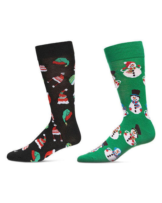 2 Pair Men's Rayon Blend Christmas Holiday Novelty Crew Socks