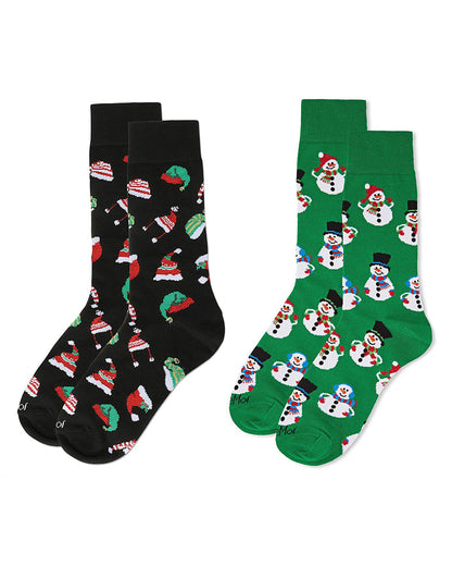 2 Pair Men's Rayon Blend Christmas Holiday Novelty Crew Socks