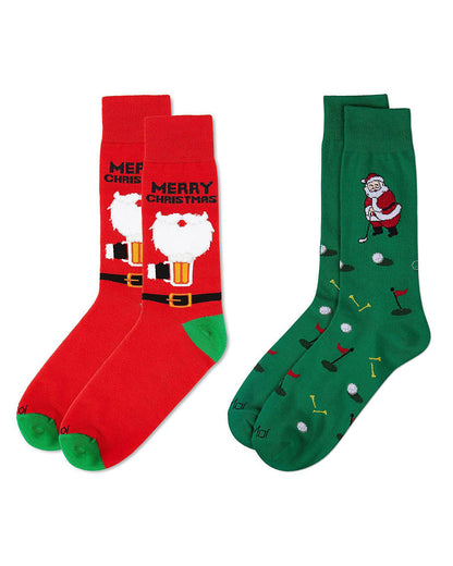 2 Pair Men's Rayon Blend Christmas Holiday Novelty Crew Socks