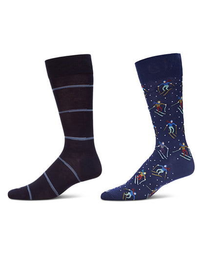 2 Pair Men's Sports-Themed Rayon-Blend Novelty Crew Socks