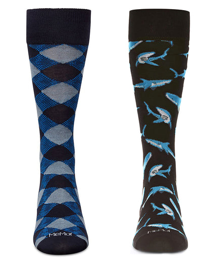 2 Pair Men's Rayon Blend Assorted Novelty Crew Socks