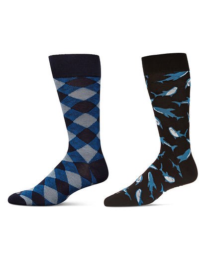 2 Pair Men's Rayon Blend Assorted Novelty Crew Socks