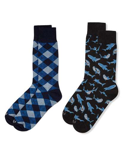 2 Pair Men's Rayon Blend Assorted Novelty Crew Socks