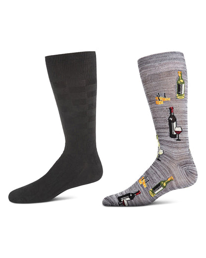 2 Pair Men's Rayon Blend Assorted Novelty Crew Socks