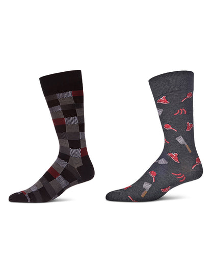 2 Pair Men's Rayon Blend Assorted Novelty Crew Socks