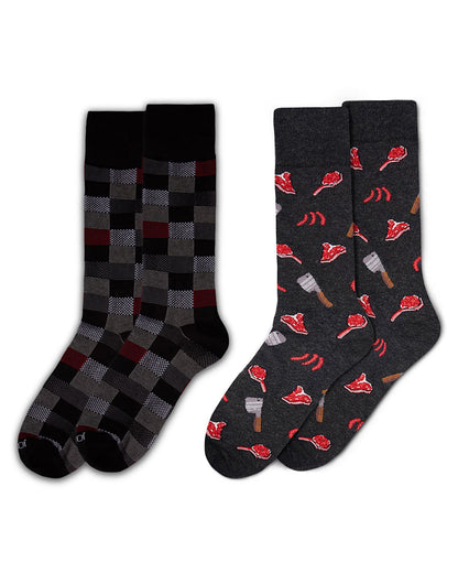 2 Pair Men's Rayon Blend Assorted Novelty Crew Socks