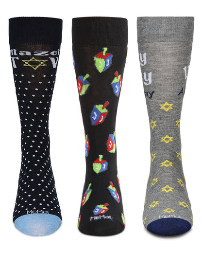 3 Pair Men's Hanukkah Novelty Crew Socks
