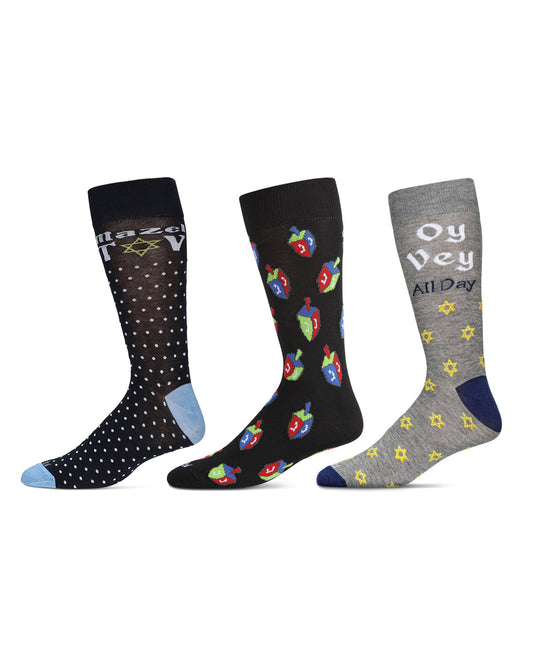 3 Pair Men's Hanukkah Novelty Crew Socks
