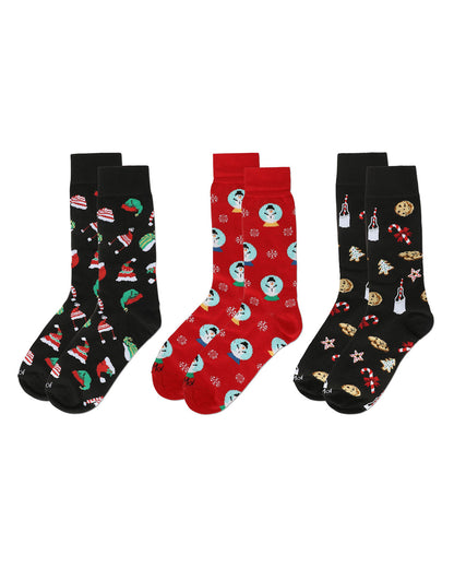 Men's 3 Pair Pack Holiday Novelty Crew Socks