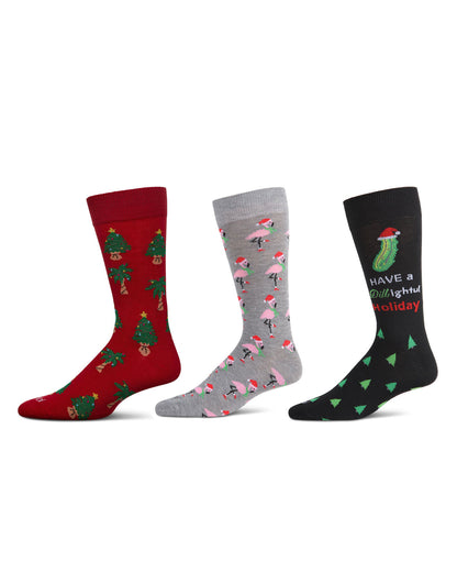 Men's 3 Pair Pack Holiday Novelty Crew Socks