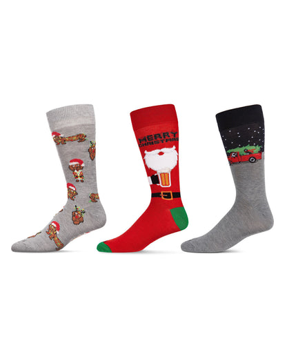 Men's 3 Pair Pack Holiday Novelty Crew Socks