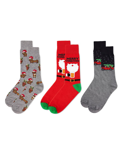 Men's 3 Pair Pack Holiday Novelty Crew Socks