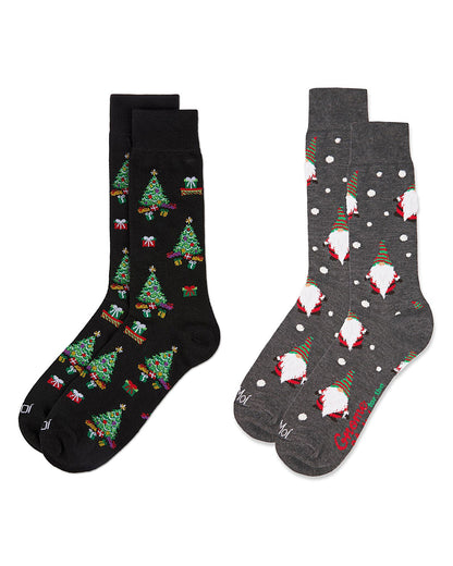 2 Pair Men's Rayon Blend Christmas Holiday Novelty Crew Socks
