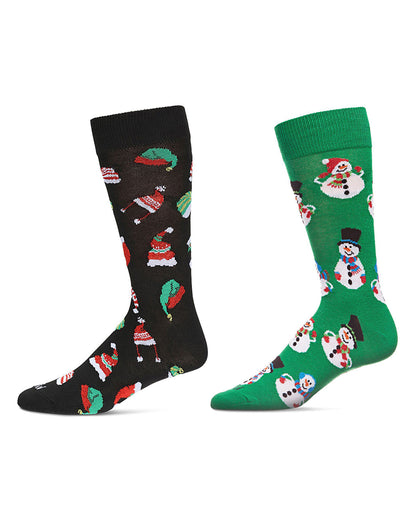 2 Pair Men's Rayon Blend Christmas Holiday Novelty Crew Socks