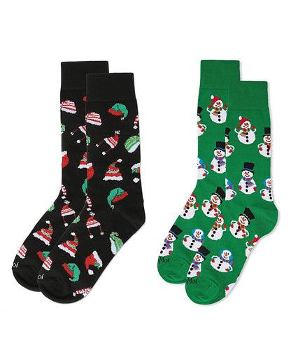 2 Pair Men's Rayon Blend Christmas Holiday Novelty Crew Socks