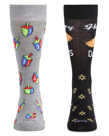 2 Pair Men's Rayon Blend Hanukkah Holiday Novelty Crew Socks