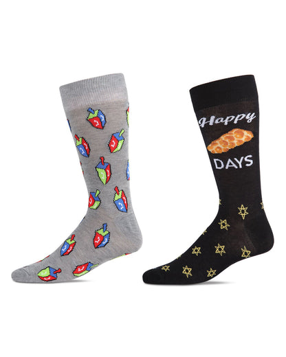 2 Pair Men's Rayon Blend Hanukkah Holiday Novelty Crew Socks