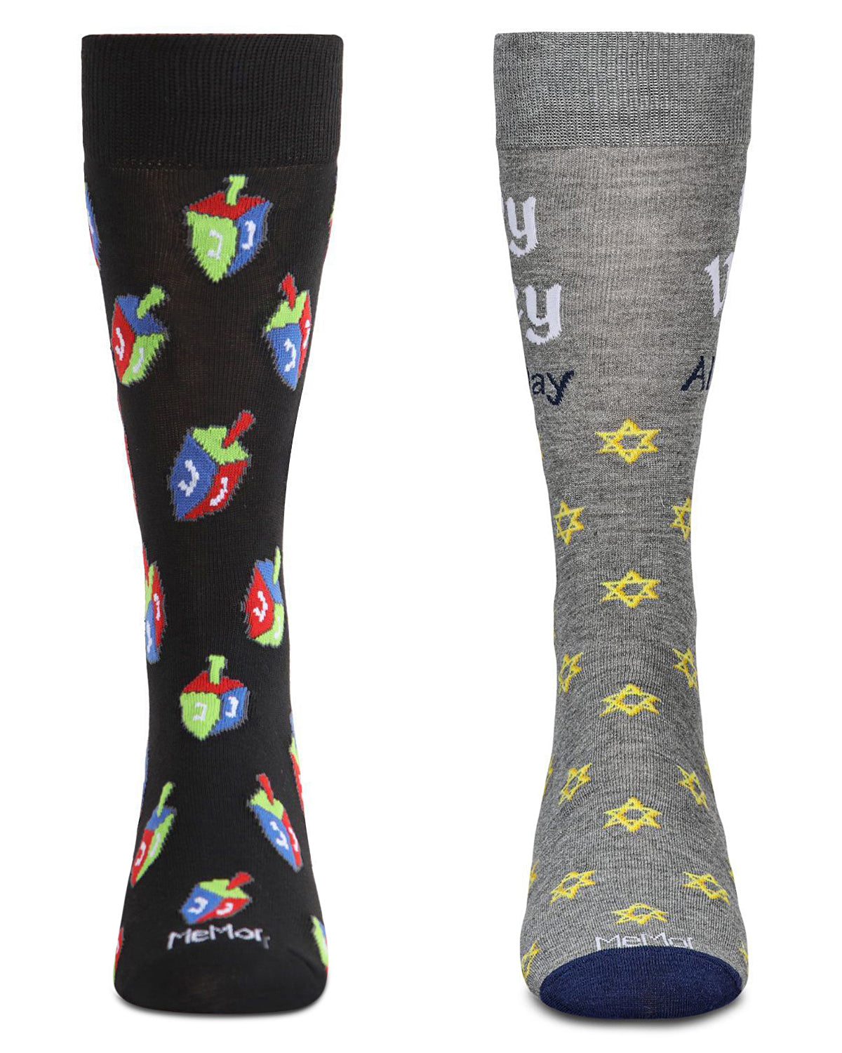 2 Pair Men's Rayon Blend Hanukkah Holiday Novelty Crew Socks