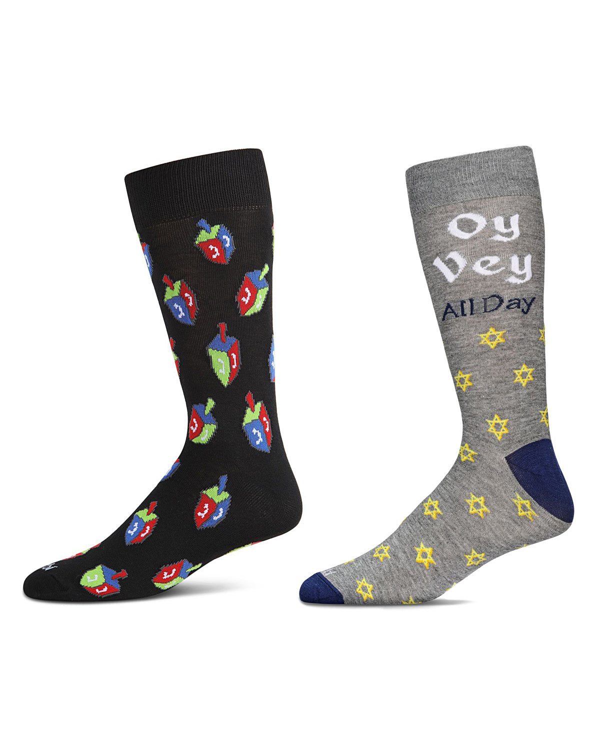 2 Pair Men's Rayon Blend Hanukkah Holiday Novelty Crew Socks