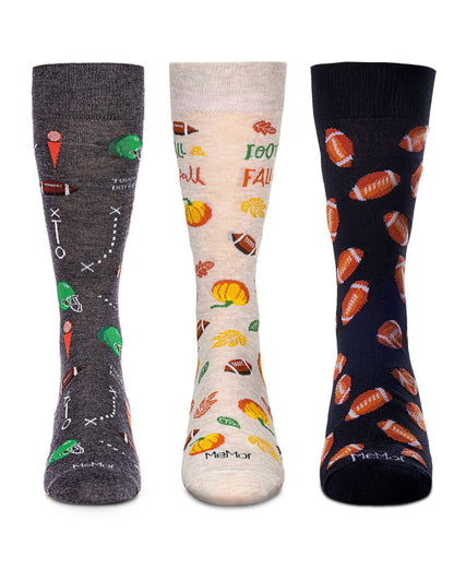 3 Pair Men's Sports-Themed Rayon-Blend Novelty Crew Socks