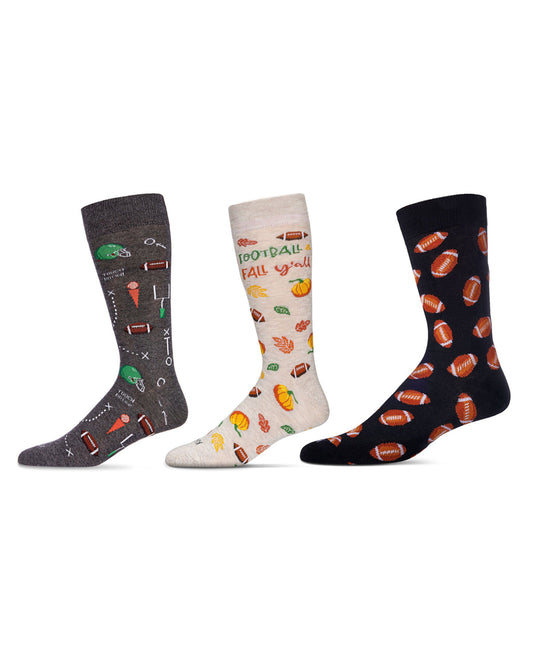 3 Pair Men's Sports-Themed Rayon-Blend Novelty Crew Socks