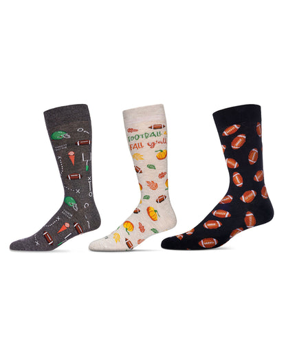 3 Pair Men's Sports-Themed Rayon-Blend Novelty Crew Socks