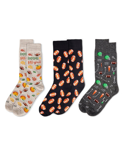 3 Pair Men's Sports-Themed Rayon-Blend Novelty Crew Socks