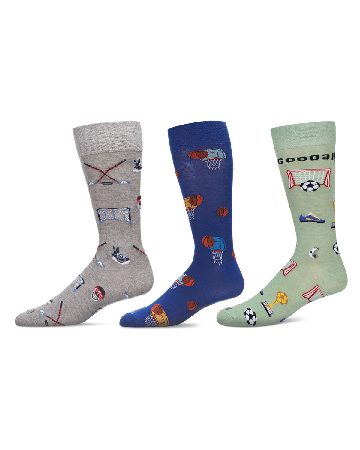 3 Pair Men's Sports-Themed Rayon-Blend Novelty Crew Socks