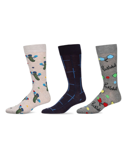 3 Pair Men's Sports-Themed Rayon-Blend Novelty Crew Socks