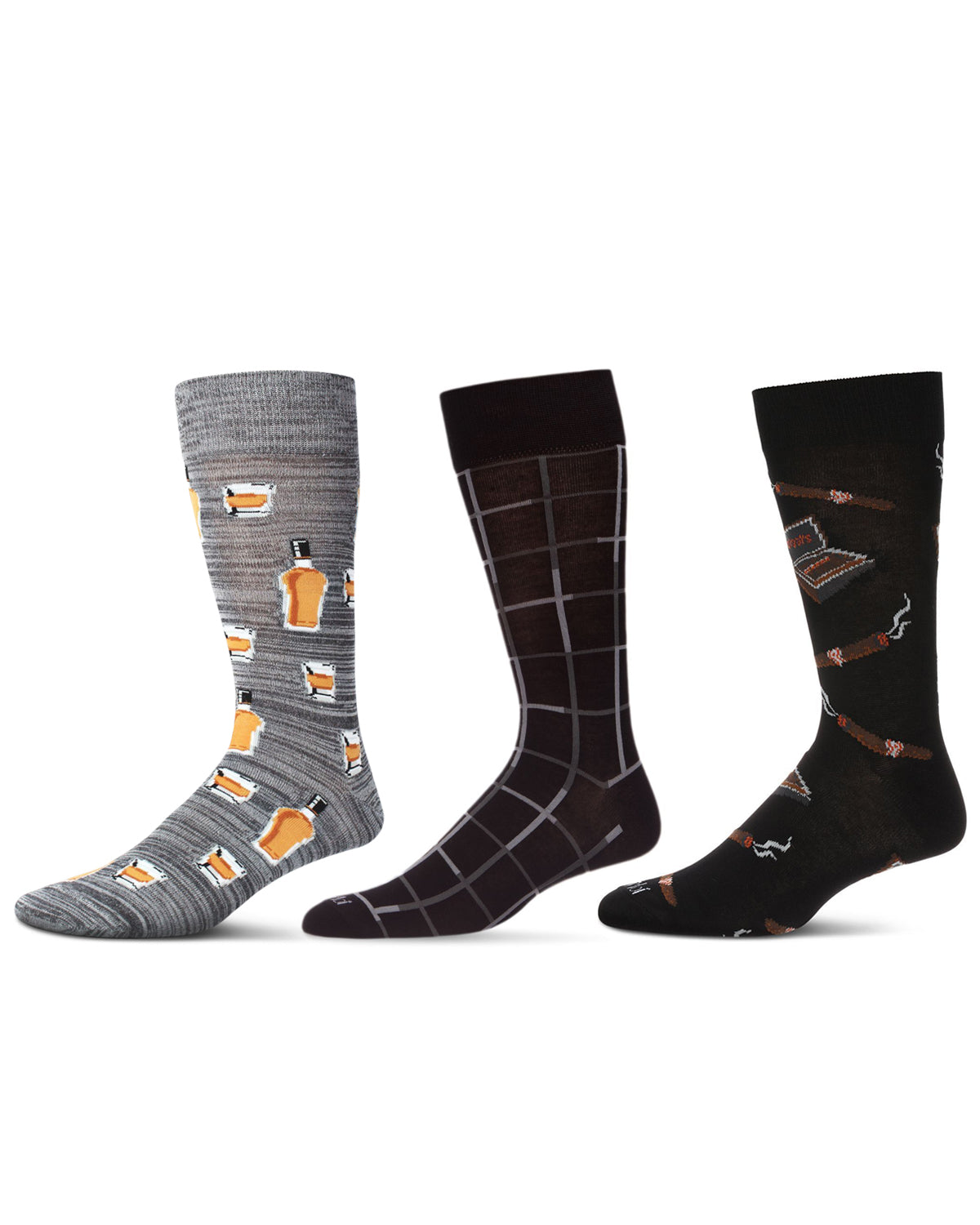 3 Pair Men's "Drinks and Cigars" Rayon-Blend Novelty Crew Socks