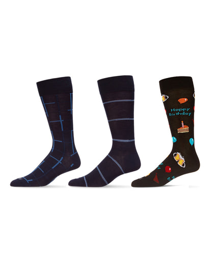 Men's 3 Pair Pack Novelty Happy Birthday Crew Socks