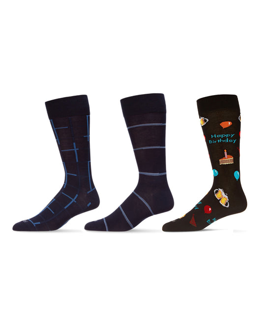Men's 3 Pair Pack Novelty Happy Birthday Crew Socks