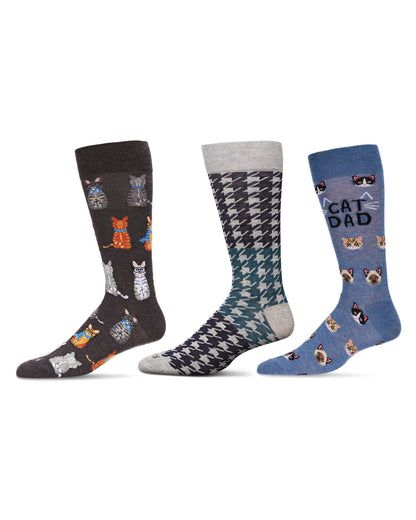 Men's 3 Pair Pack Novelty Pet Lovers Crew Socks