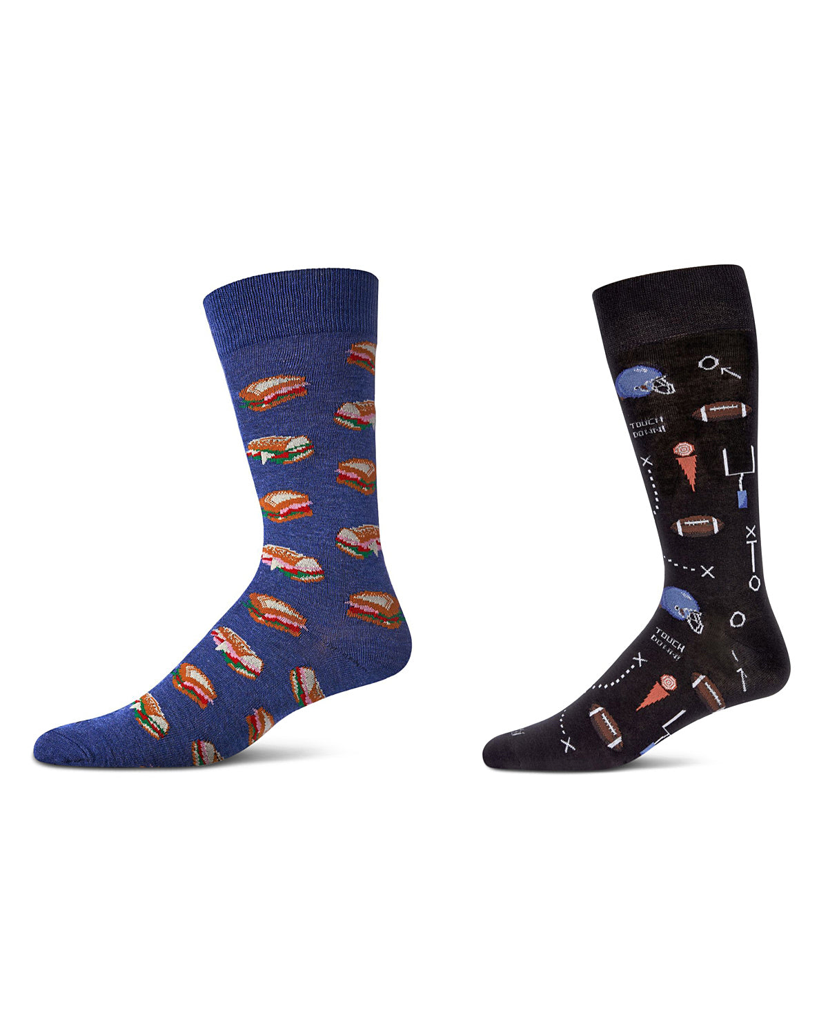 2 Pair Men's Rayon Blend Sports-Themed Novelty Crew Socks