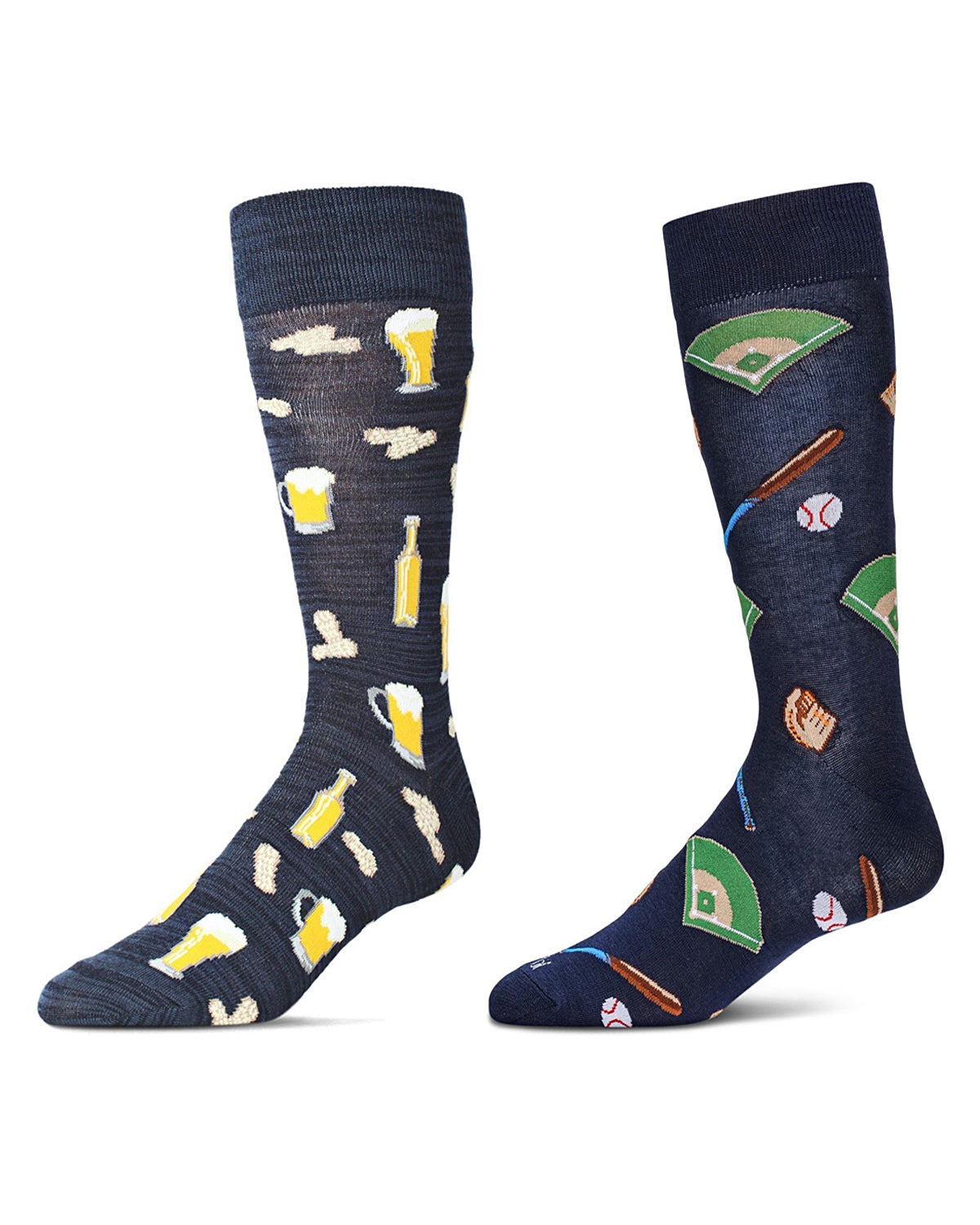 2 Pair Men's Rayon Blend Sports-Themed Novelty Crew Socks