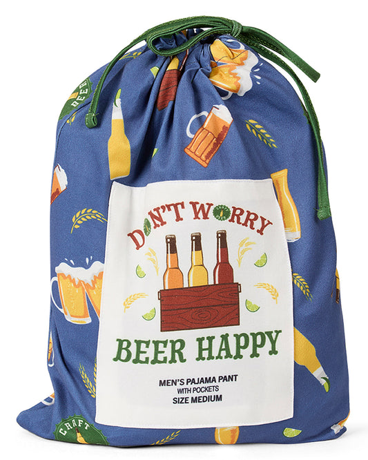 Men's "Don`t Worry Beer Happy" Giftable Pajama Pant in a Bag