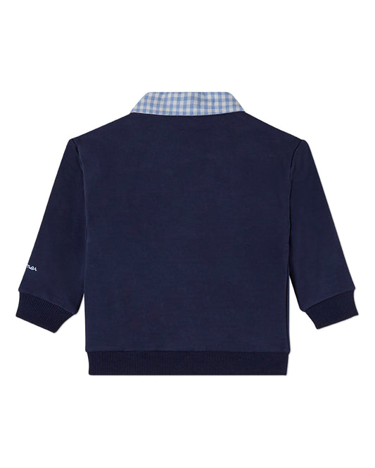 Boys 2-in-1 Gingham-Collared Cotton-Rich Sweatshirt