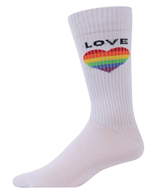 Men's Colorful Rainbow Love Heart Embroidered Crew Sock