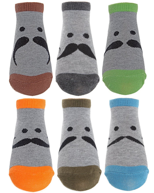 Boys' 6 Pair Pack Mustache Mood low-cut Socks