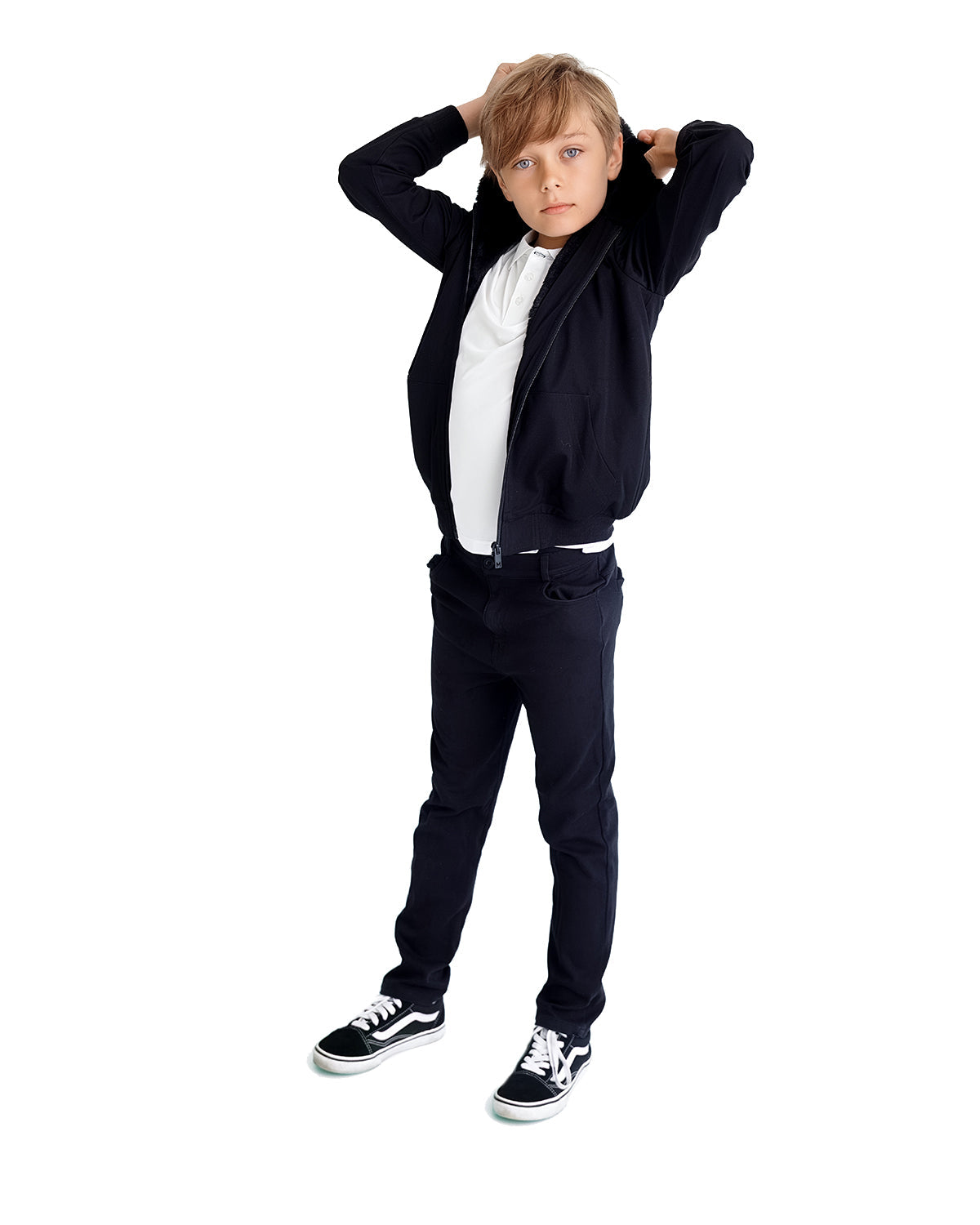Boys Zip-Up Rayon Blend Hoodie with Cozy Faux Fur Lining