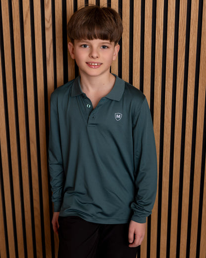 Boys Silky Soft Dri-Effect Moisture Wicking Long Sleeve Polo Shirt