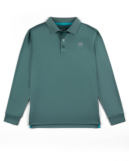 Boys Silky Soft Dri-Effect Moisture Wicking Long Sleeve Polo Shirt