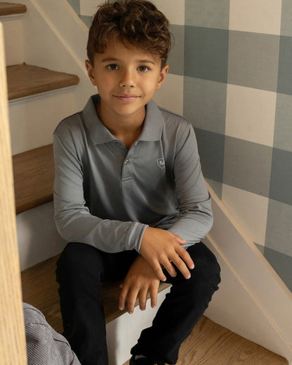 Boys Silky Soft Dri-Effect Moisture Wicking Long Sleeve Polo Shirt