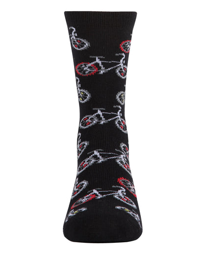 Boys Bicycle-Themed Rayon-Blend Novelty Crew Sock