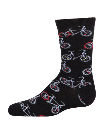 Boys Bicycle-Themed Rayon-Blend Novelty Crew Sock